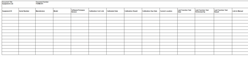 Equipment List Example for ISO 17025 Equipment Requirements